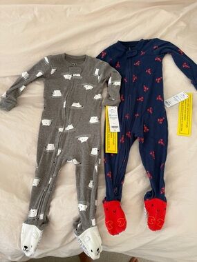 NWT Carters Footed One-Piece Pajamas - Gray Polar Bear & Navy Lobster Prints